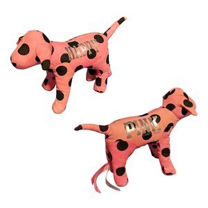 Victoria's Secret Pink Black Polka Dot Plush Happy Dog Limited Edition 2010, 8"